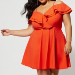 FTF Orange Cold Shoulder Flare Dress